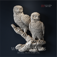 Thumbnail for Two Owls - 3D Model for CNC | Detailed Wildlife Carving STL File - 3DWave.us