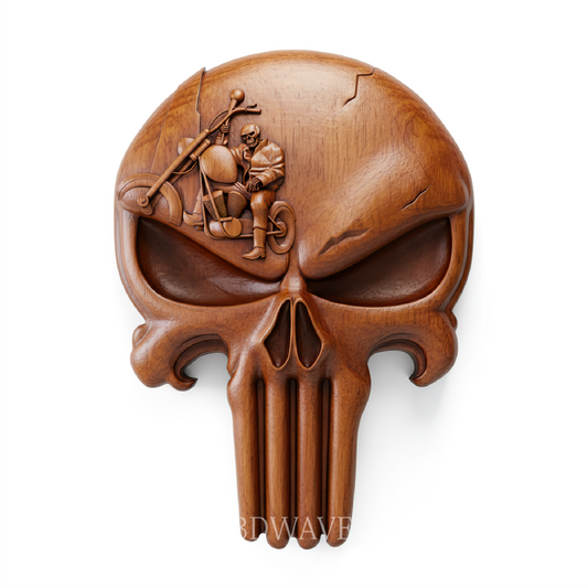 Skull Rider Punisher - 3D Model for CNC | Motorcycle Skull Wood Carving STL File - 3DWave.us
