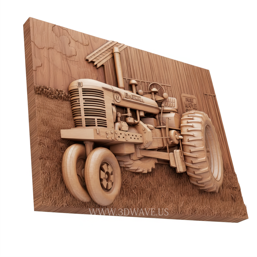 Farmall Tractor Barn - 3D Model for CNC | Vintage Farm Wall Art STL File - 3DWave.us