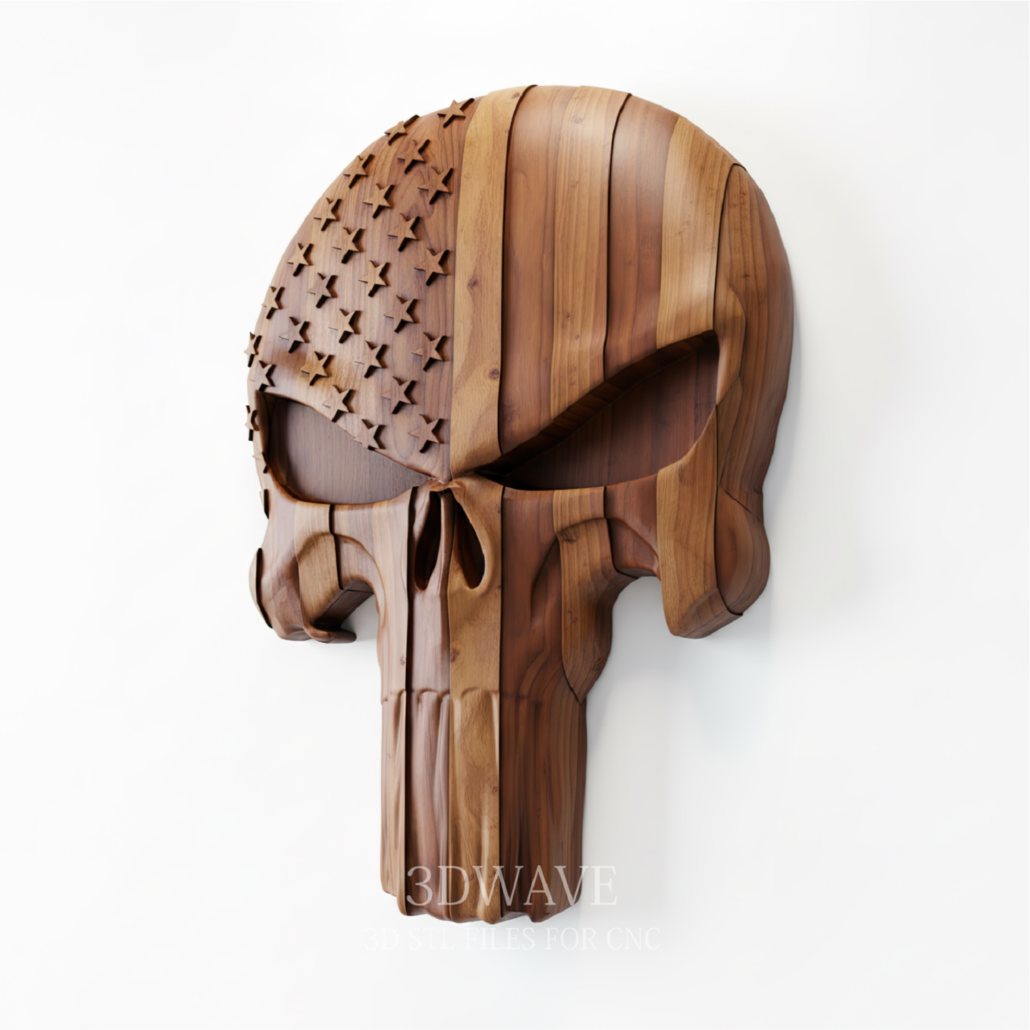 Patriot Punisher Skull - 3D Model for CNC | American Flag Wood Carving STL File - 3DWave.us