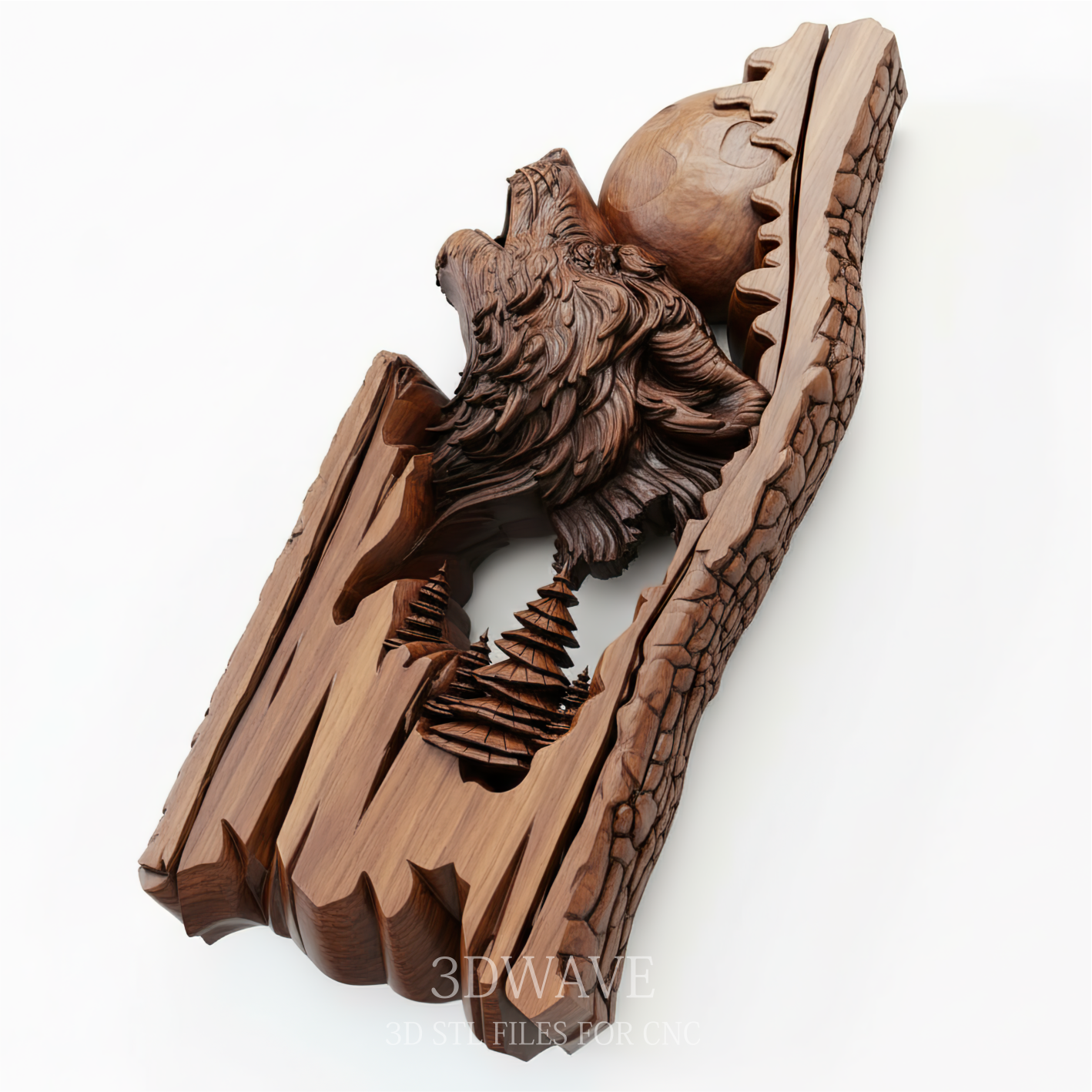 Wolf Howling at Moon - 3D Model for CNC Carving | STL File - 3DWave.us
