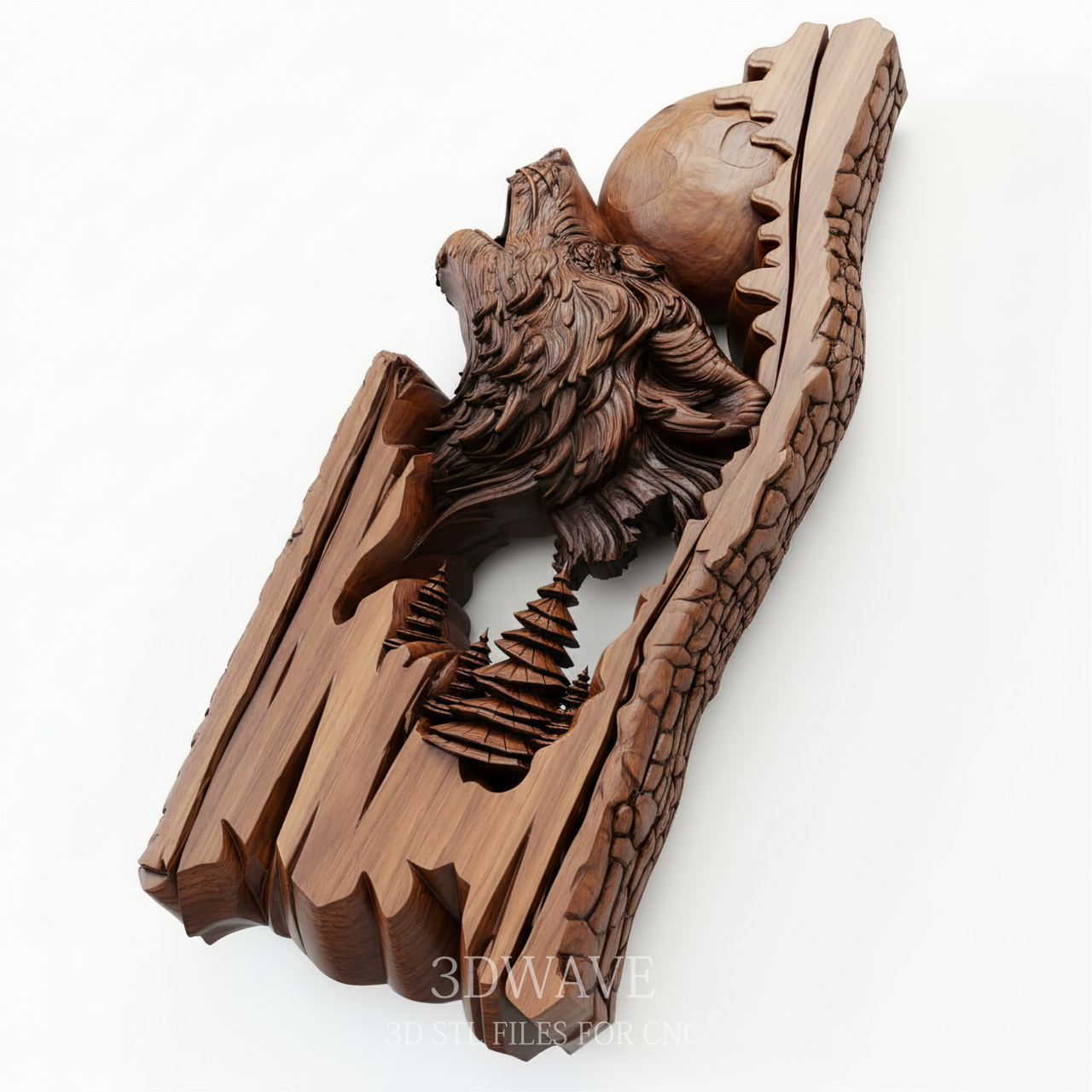 Wolf Howling at Moon - 3D Model for CNC Carving | STL File - 3DWave.us