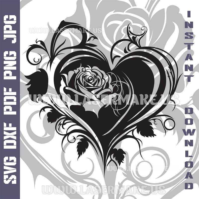 Roses Heart laser ready files - 3DWave.us
