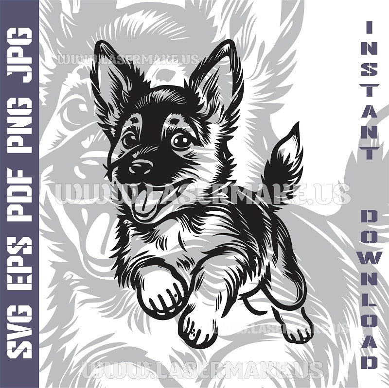 Running German Shepherd Puppy SVG laser ready files - 3DWave.us