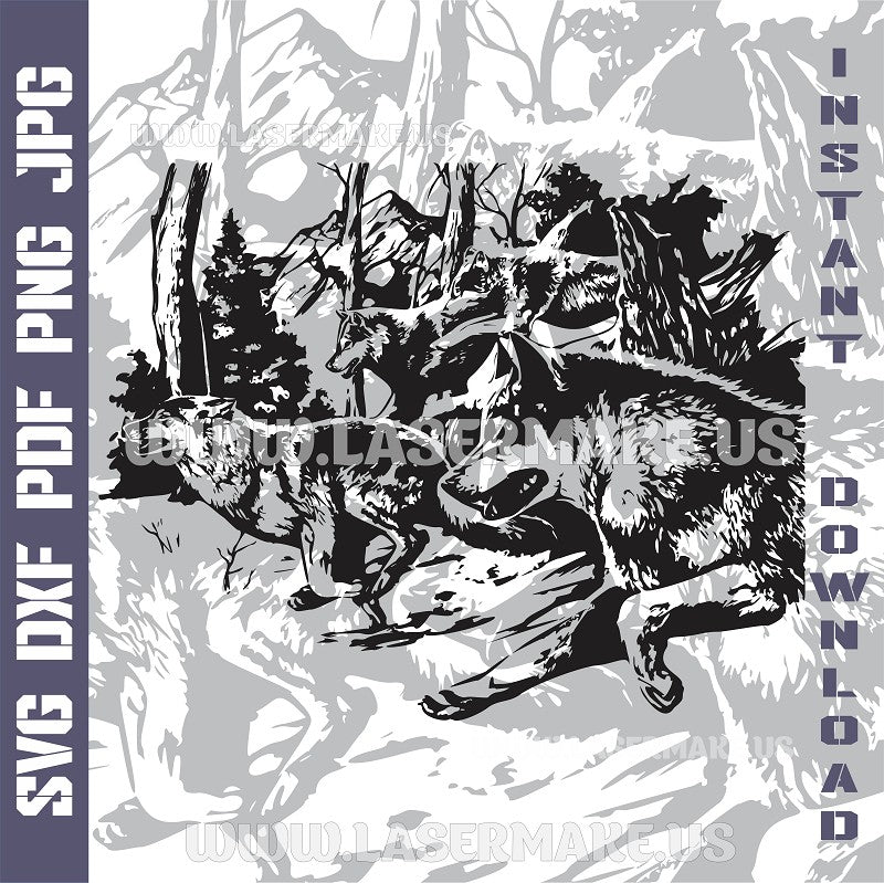 Running Wolves SVG laser ready files - 3DWave.us