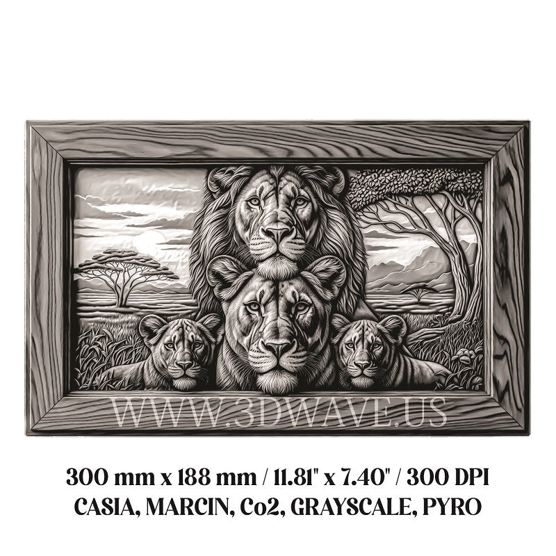 LIONS FAMILY 3d illusion & laser-ready files