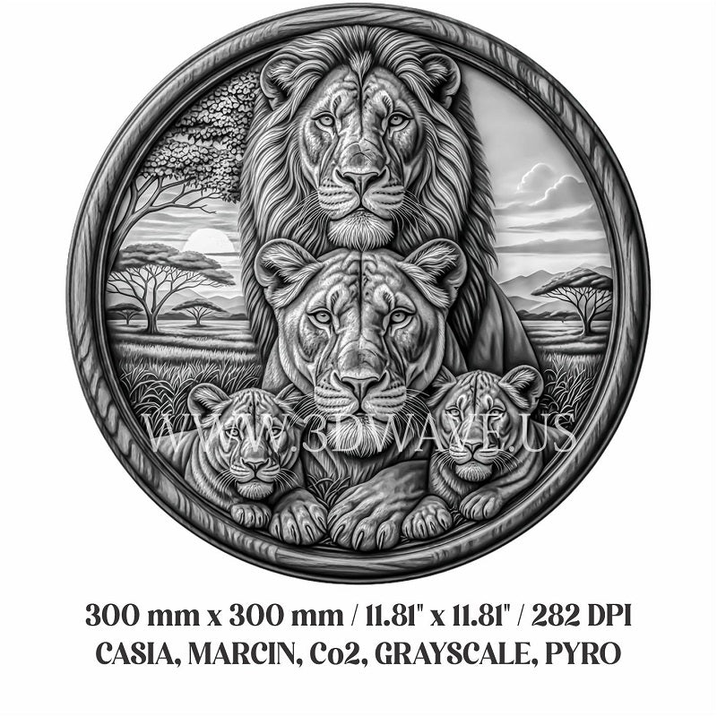 LIONS FAMILY 3d illusion & laser-ready files