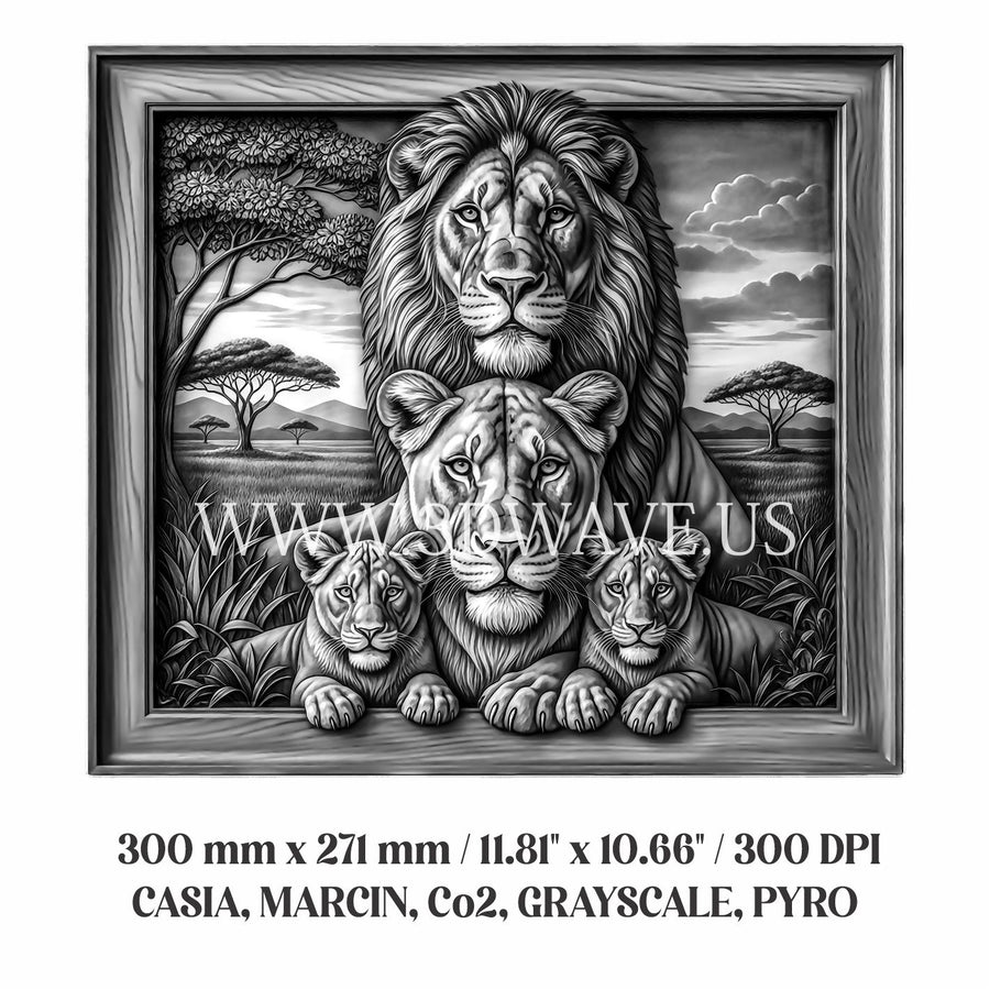 LIONS FAMILY 3d illusion & laser-ready files