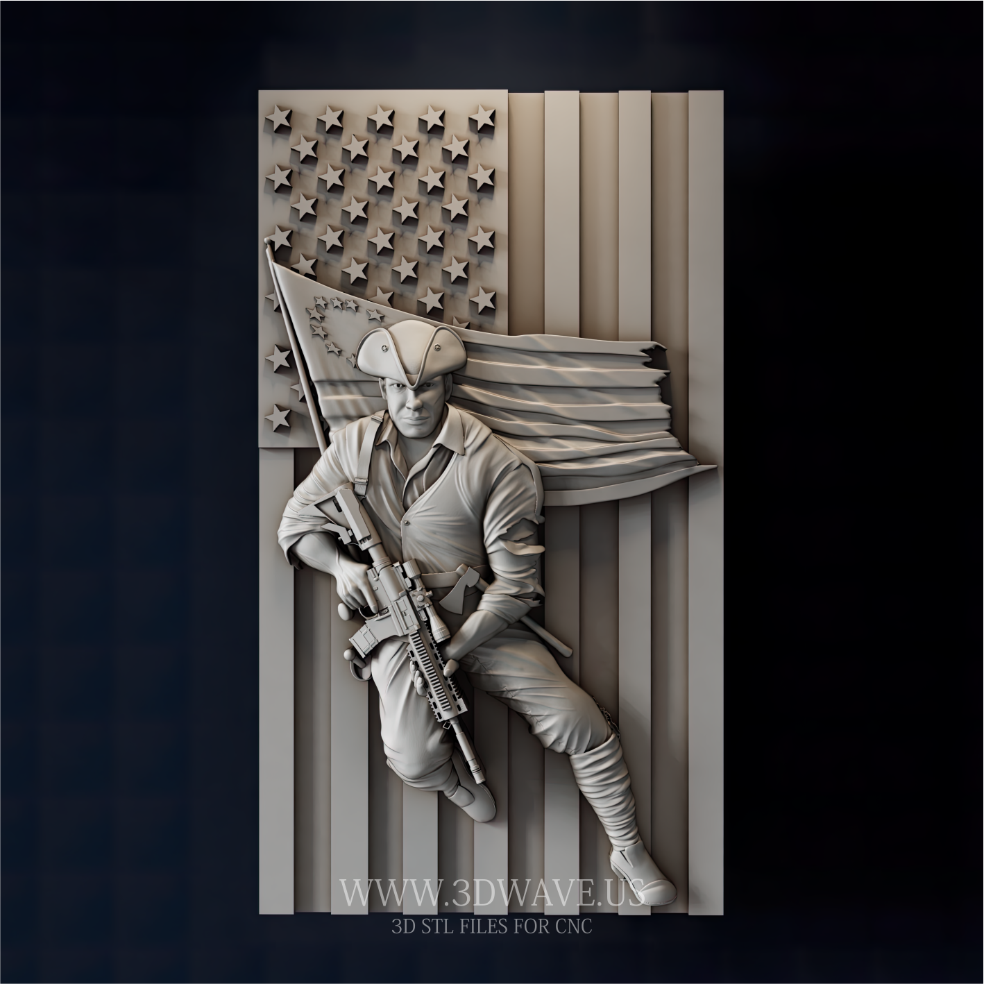 Soldier with Flag - 3D Model for CNC | Patriotic Military Wall Art STL File - 3DWave.us