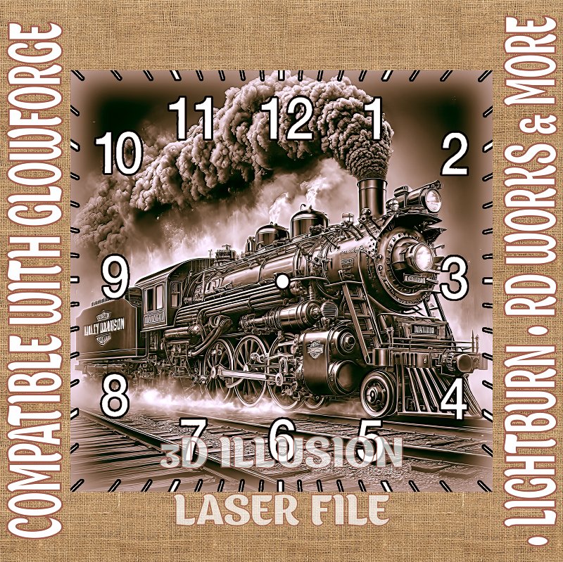 TRAIN CLOCK 3d illusion & laser - ready files - 3DWave.us