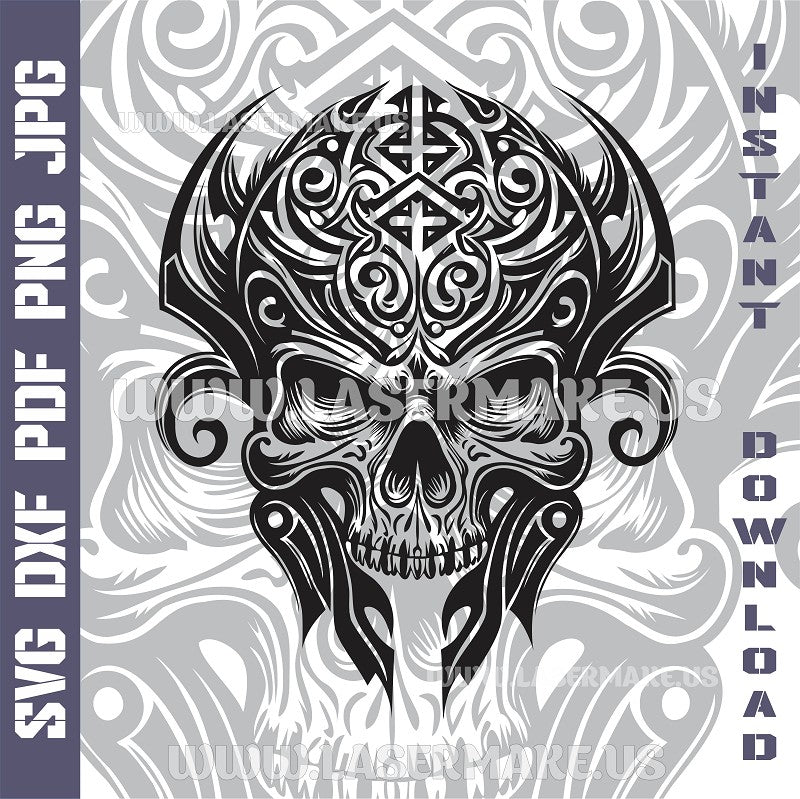 Tribal Skull SVG laser ready files - 3DWave.us