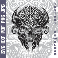 Thumbnail for Tribal Skull SVG laser ready files - 3DWave.us