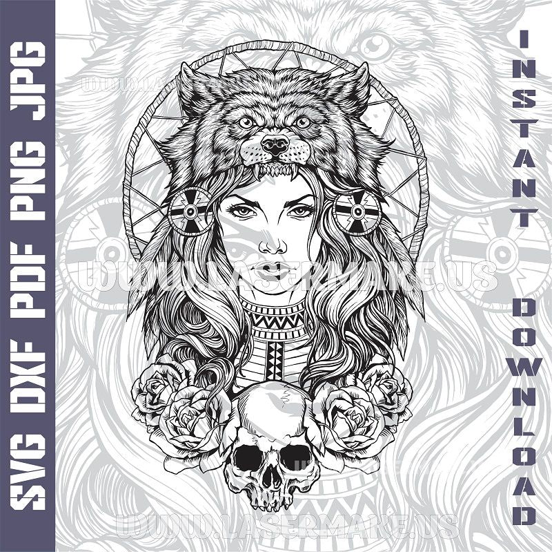Wolf Girl SVG laser ready files - 3DWave.us