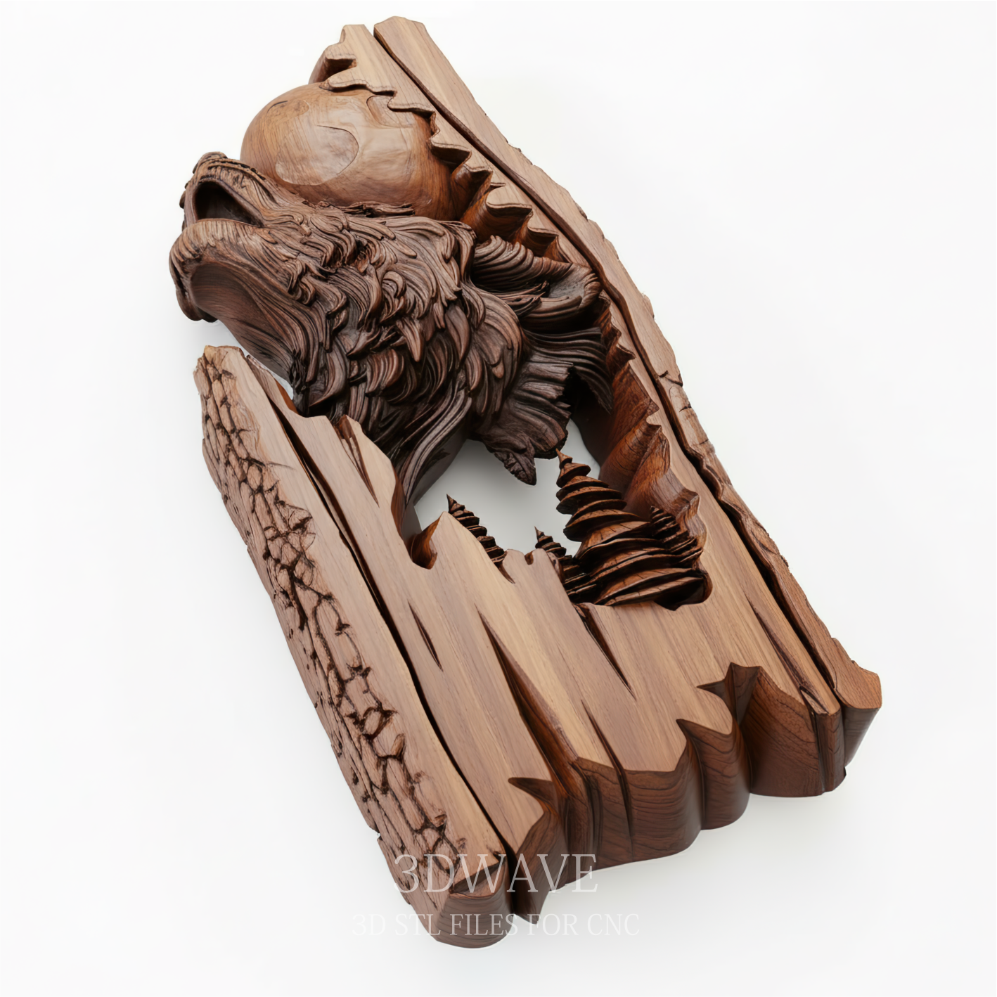 Wolf Howling at Moon - 3D Model for CNC Carving | STL File - 3DWave.us