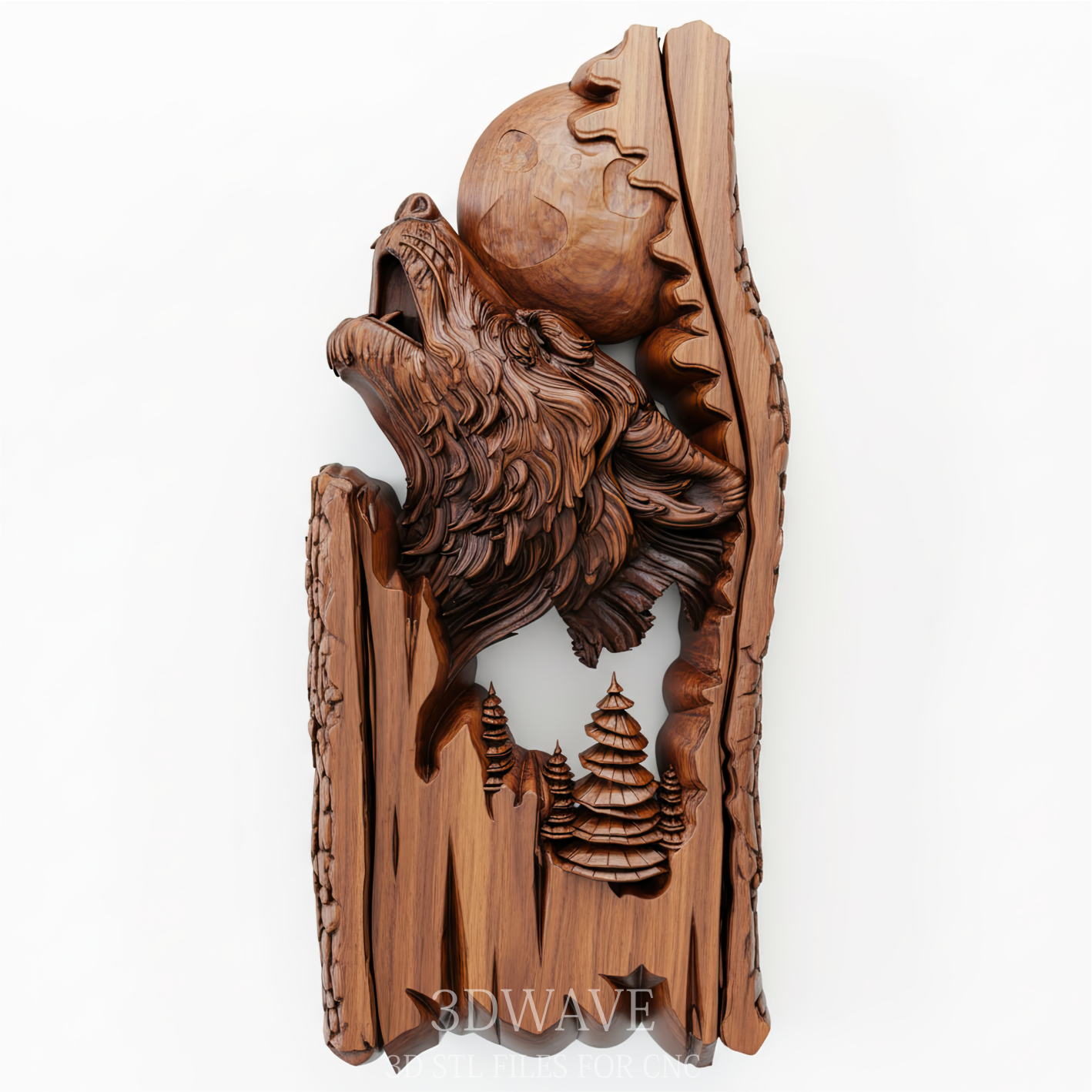 Wolf Howling at Moon - 3D Model for CNC Carving | STL File - 3DWave.us