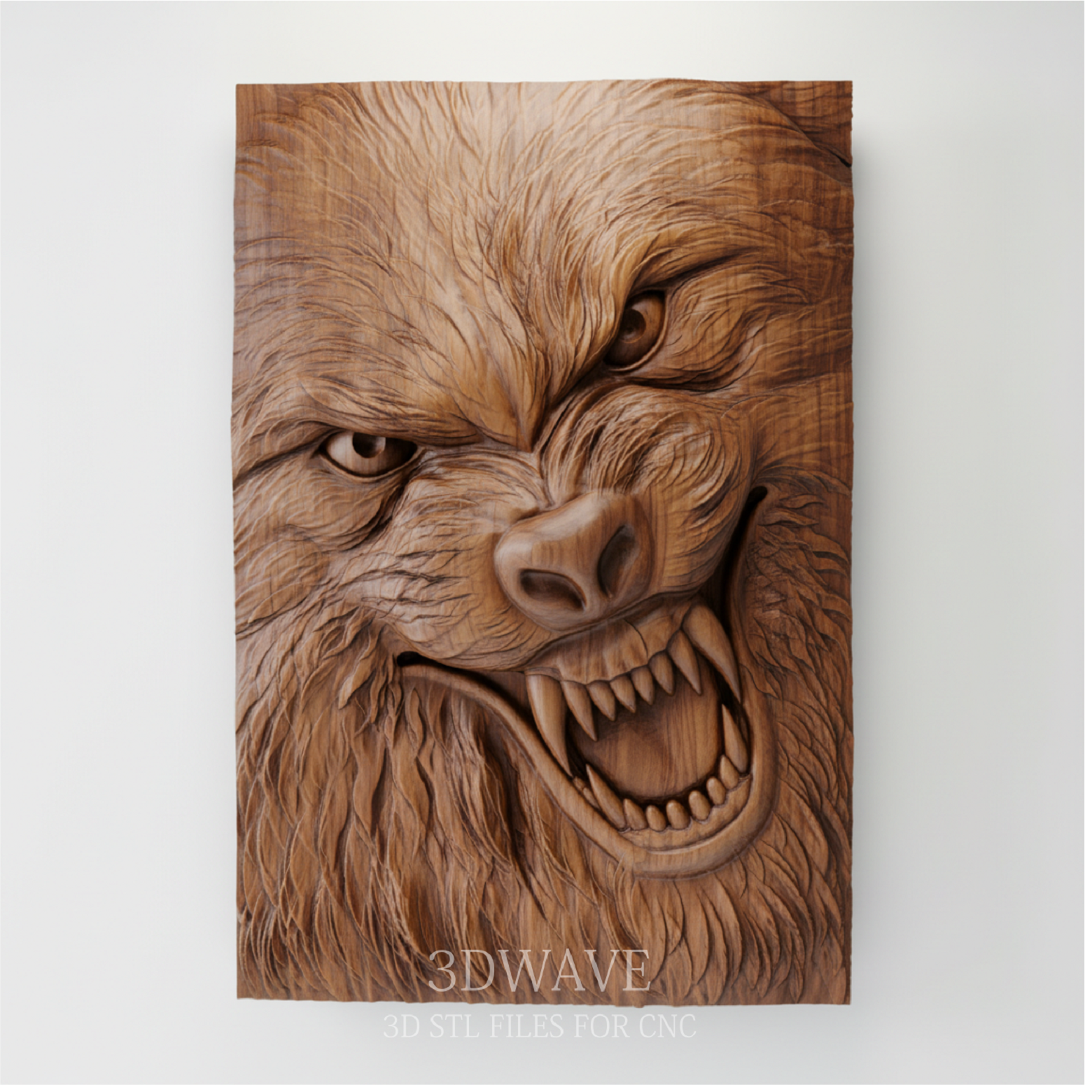 Snarling Wolf Head - 3D Model for CNC | Deep Relief Wood Carving STL File - 3DWave.us
