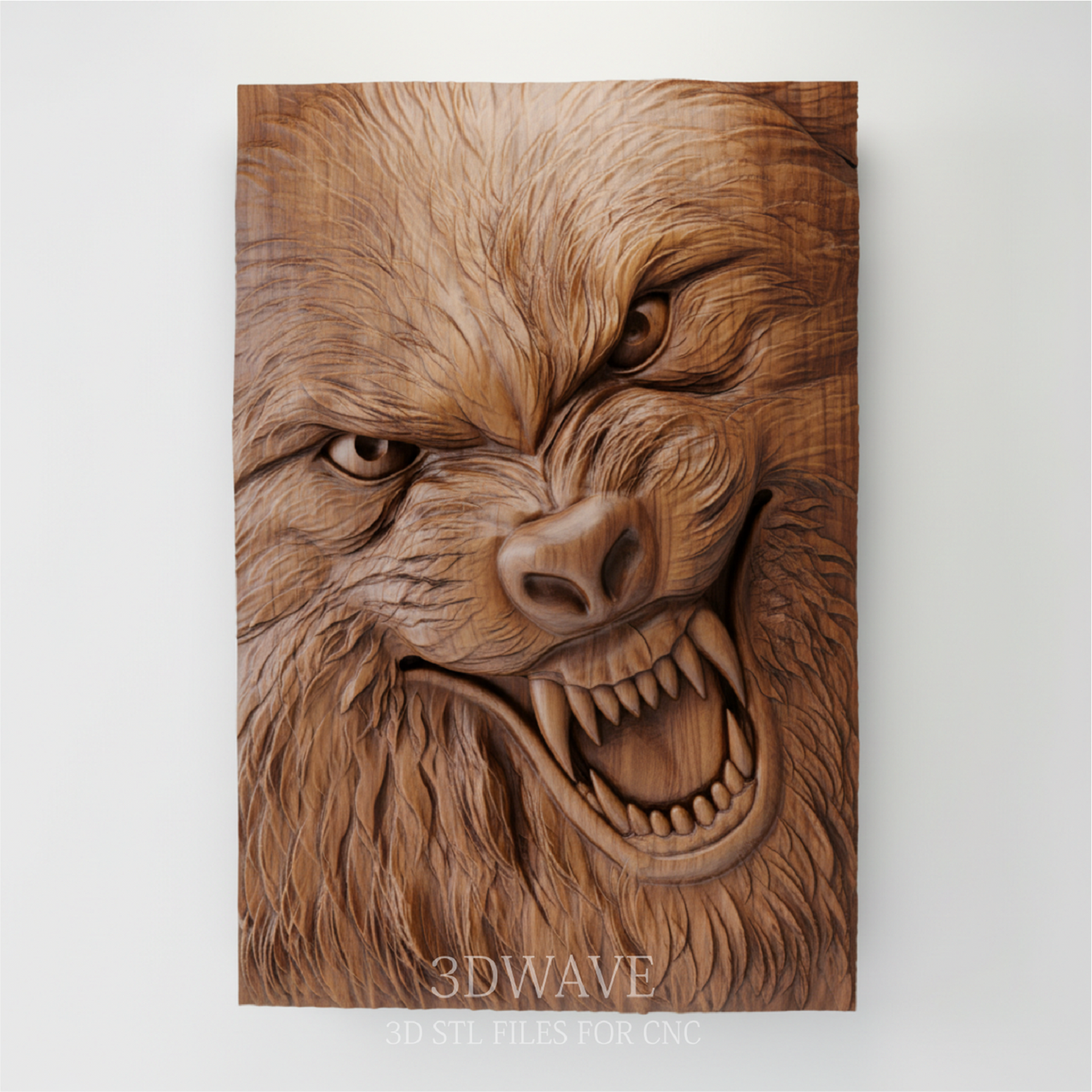 Snarling Wolf Head - 3D Model for CNC | Deep Relief Wood Carving STL File - 3DWave.us