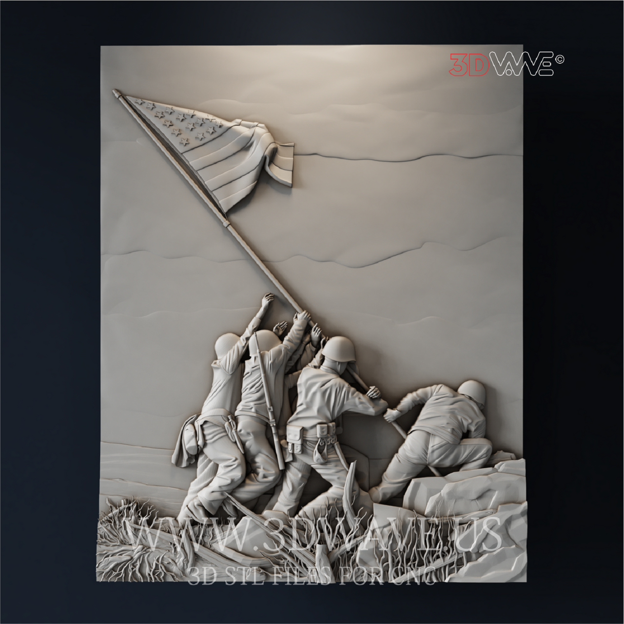 Iwo Jima Flag Raising - 3D Model for CNC | WWII Memorial Wood Carving STL File - 3DWave.us