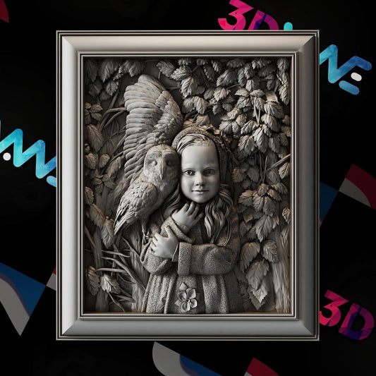 A girl with a owl 3d stl - 3DWave.us