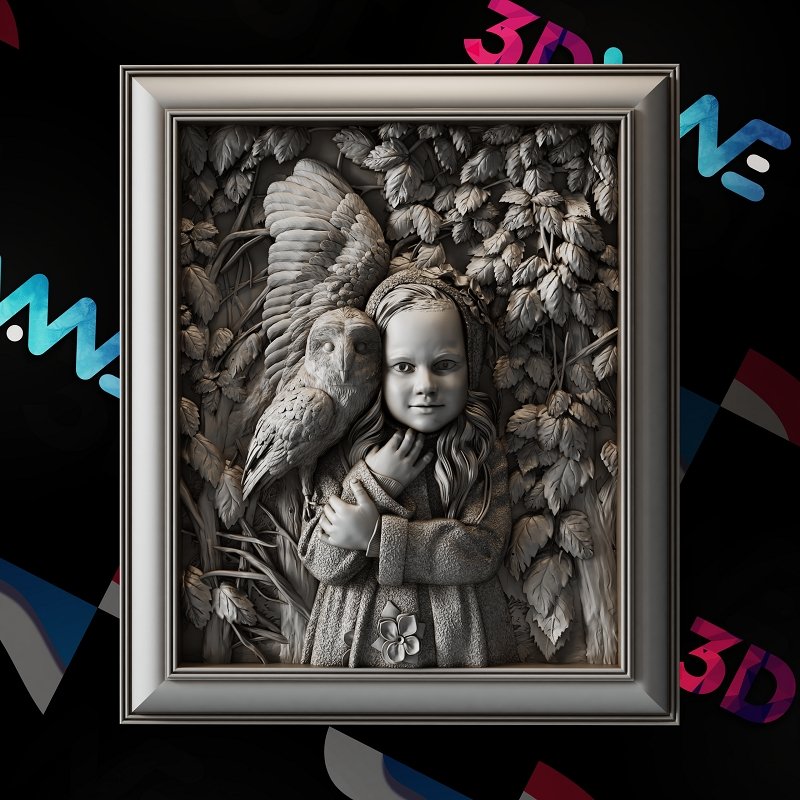 A girl with a owl 3d stl - 3DWave.us