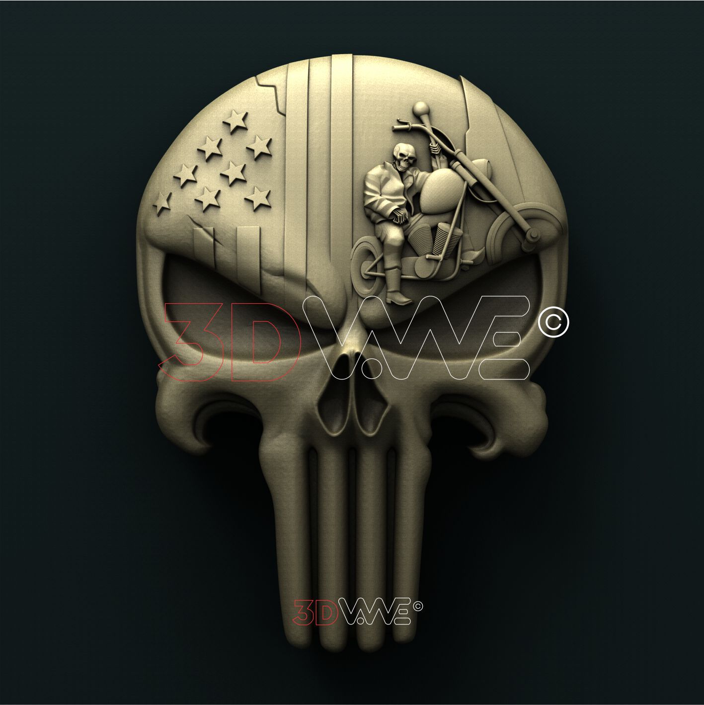 AMERICAN BIKER SKULL 3D STL 3DWave