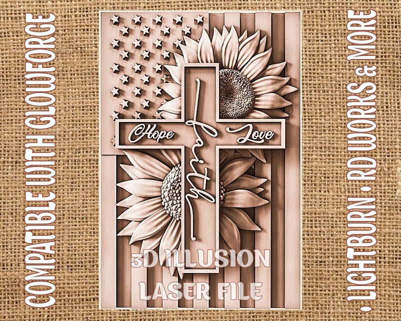 AMERICAN CROSS 3d illusion & laser-ready files 3DWave.us