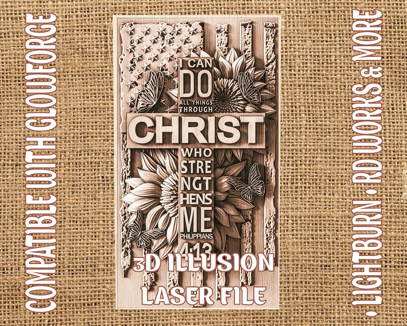 American cross 3d illusion & laser-ready files - 3DWave.us