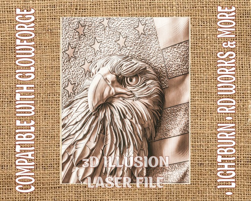 American Eagle 3d illusion & laser-ready file - 3DWave.us