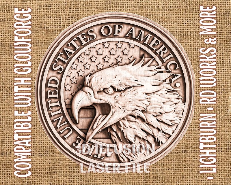 American eagle 3d illusion & laser-ready files 3DWave.us