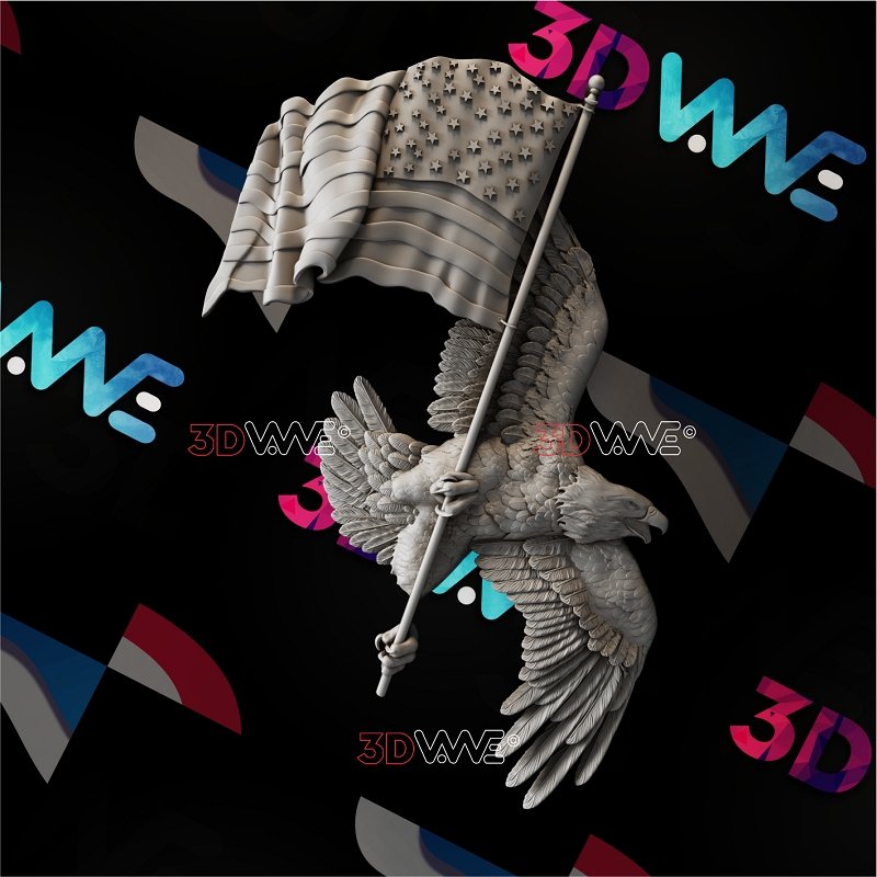 AMERICAN EAGLE WITH FLAG 3d stl 3DWave.us