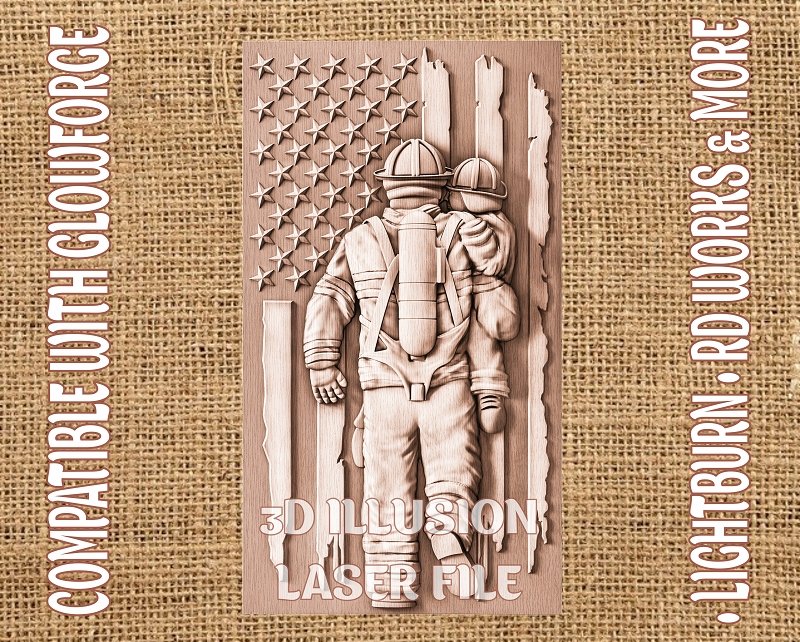 American firefighter 3d illusion & laser-ready file 3DWave.us