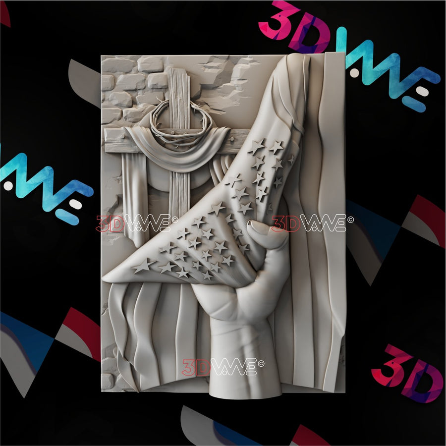 AMERICAN FLAG WITH CROSS 3d stl 3DWave.us