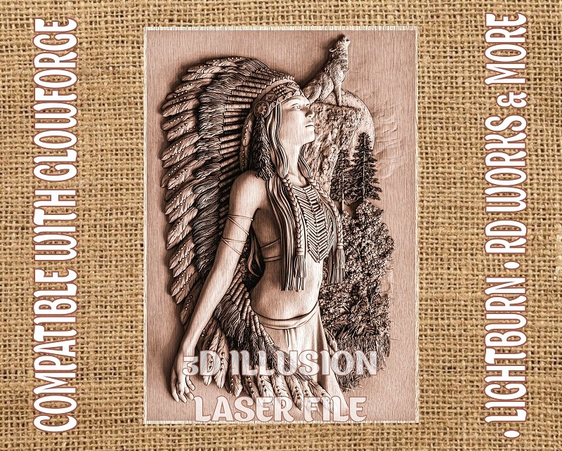 American native 3d illusion & laser-ready file 3DWave.us