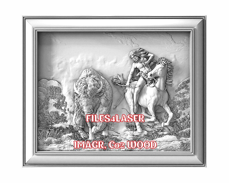 American native and buffalo 3d illusion & laser-ready files - 3DWave.us