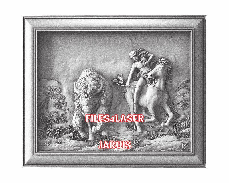 American native and buffalo 3d illusion & laser-ready files - 3DWave.us