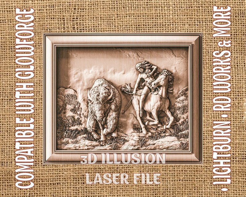 American native and buffalo 3d illusion & laser-ready files - 3DWave.us
