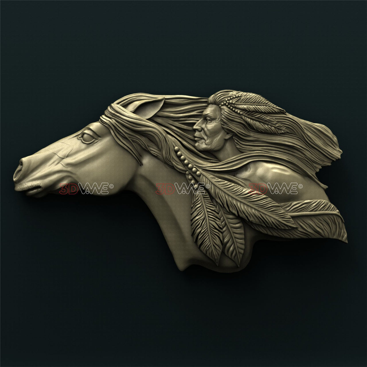 AMERICAN NATIVE AND HORSE 3D STL 3DWave