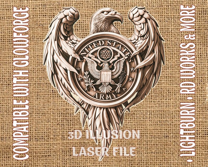 Army eagle 3d illusion & laser-ready files - 3DWave.us