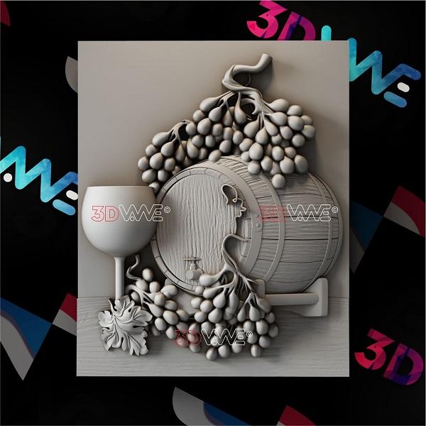 BARREL OF WINE AND GRAPE 3d stl 3DWave.us