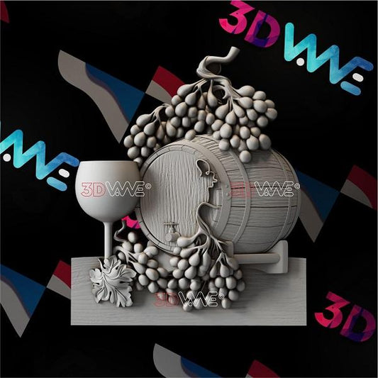 BARREL OF WINE AND GRAPE 3d stl 3DWave.us