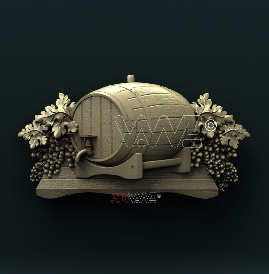 BARREL OF WINE AND GRAPE 3D STL 3DWave