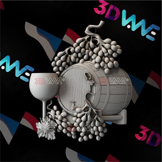 BARREL OF WINE AND GRAPE 3d stl 3DWave.us