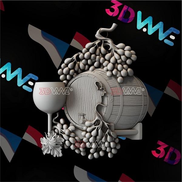 BARREL OF WINE AND GRAPE 3d stl 3DWave.us
