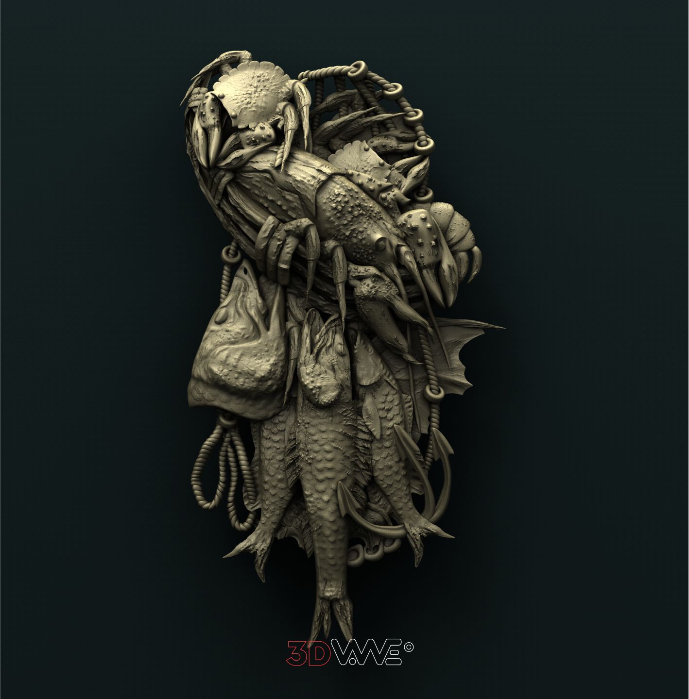 BASKET WITH FISHES AND CRAWFISH 3D STL 3DWave