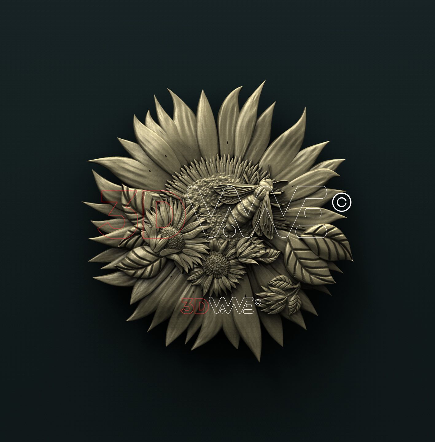 BEE ON SUNFLOWER 3D STL 3DWave