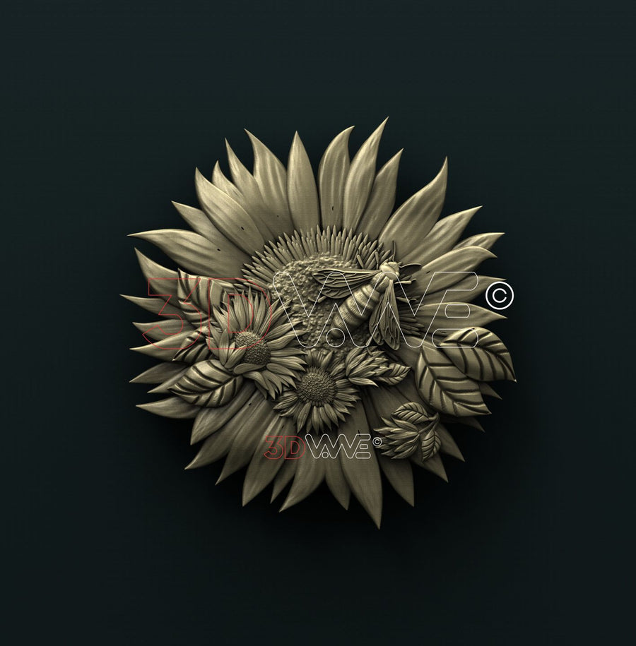 BEE ON SUNFLOWER 3D STL 3DWave