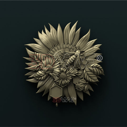BEE ON SUNFLOWER 3D STL 3DWave