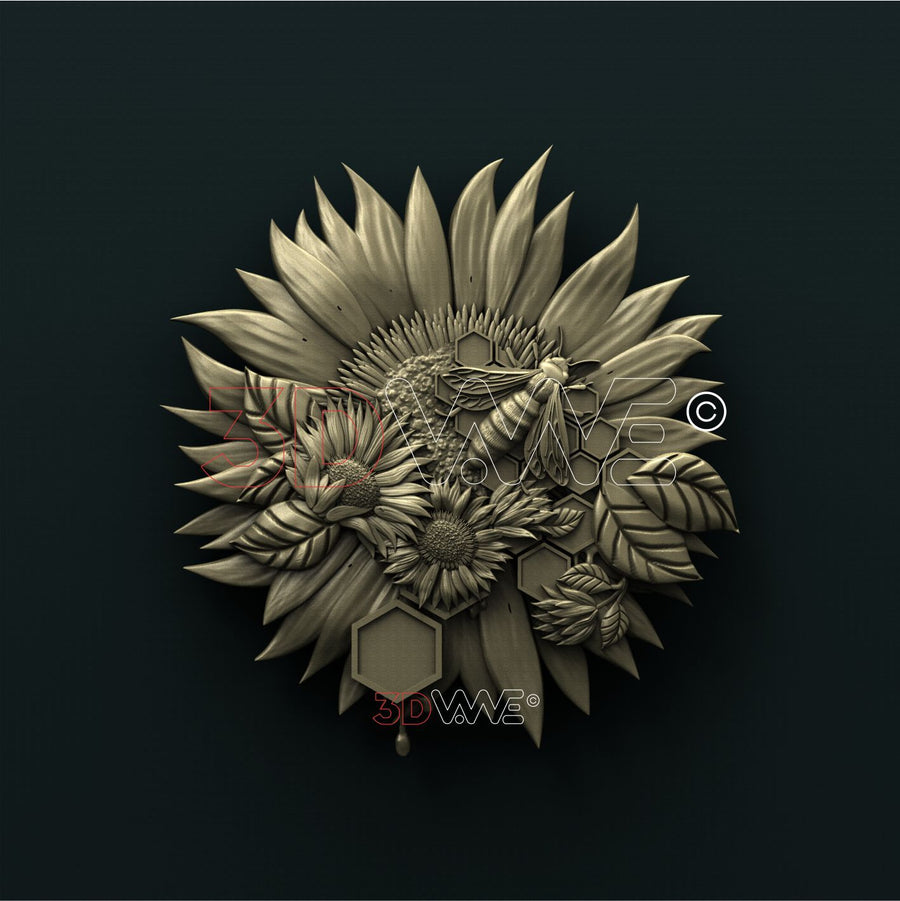BEE ON SUNFLOWER 3D STL 3DWave