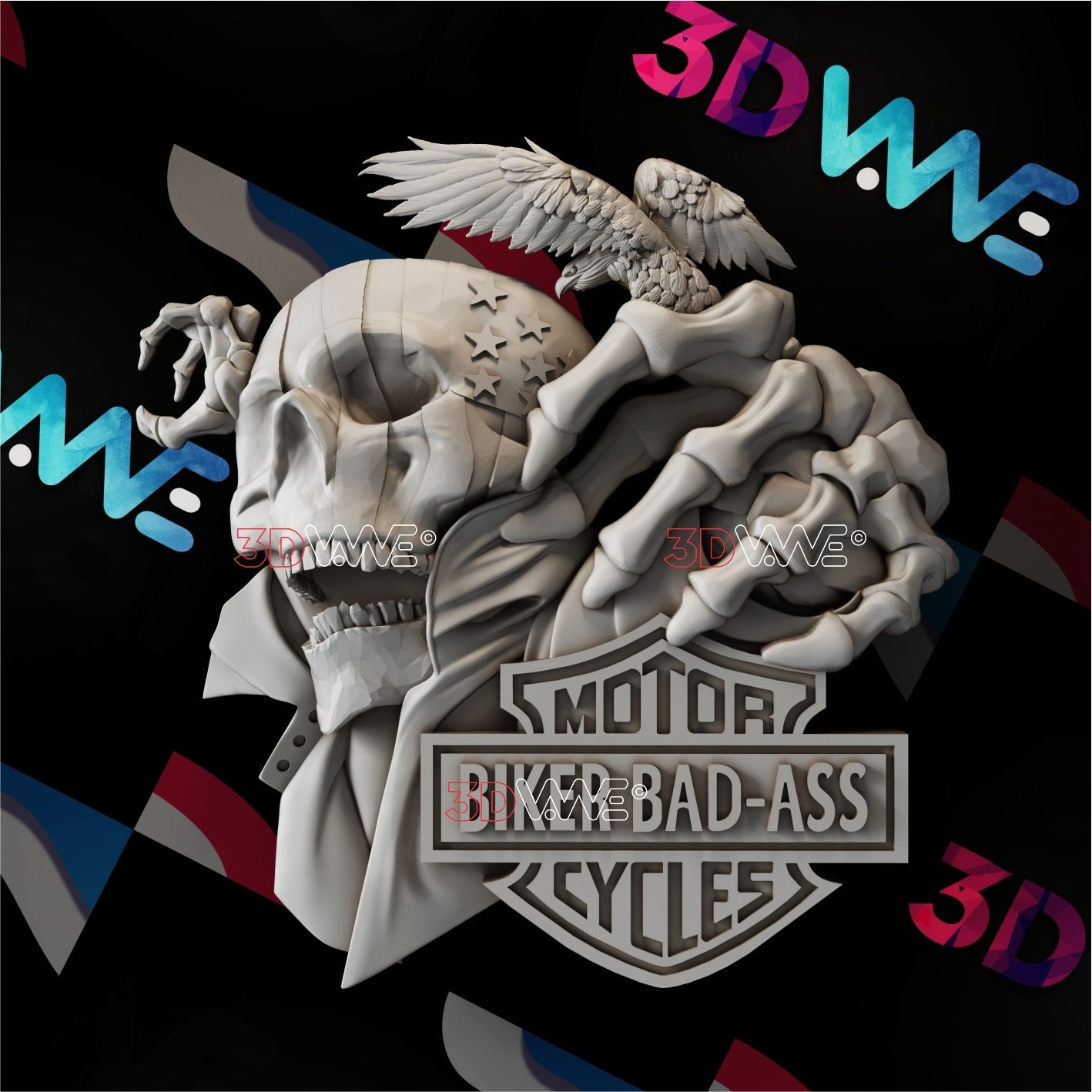 BIKER SKULL 3d stl 3DWave.us