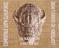 Thumbnail for Bison head 3d illusion & laser-ready file 3DWave.us